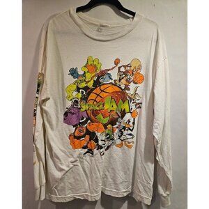 SPACE JAM Vintage Looney Toons Long Sleeve White Graphic T-Shirt Tune Squad L